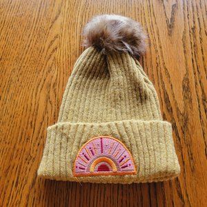 Beanie Hat Mustard Yellow Rainbow Pom Pom Virginia Wolf Gold New
